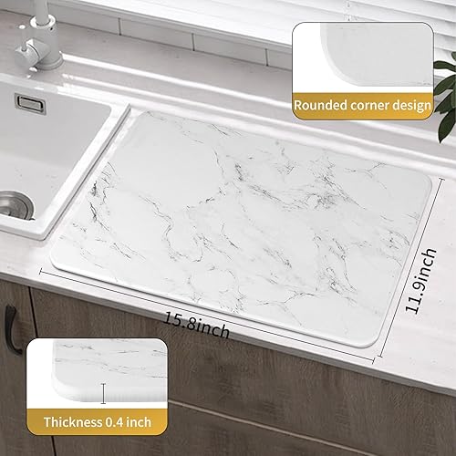 Miniatura 3 de ZAXORY Tapete de secado de piedra para encimera de cocina, tapete de secado de platos de piedra súper absorbente, tapete de secado rápido de tierra