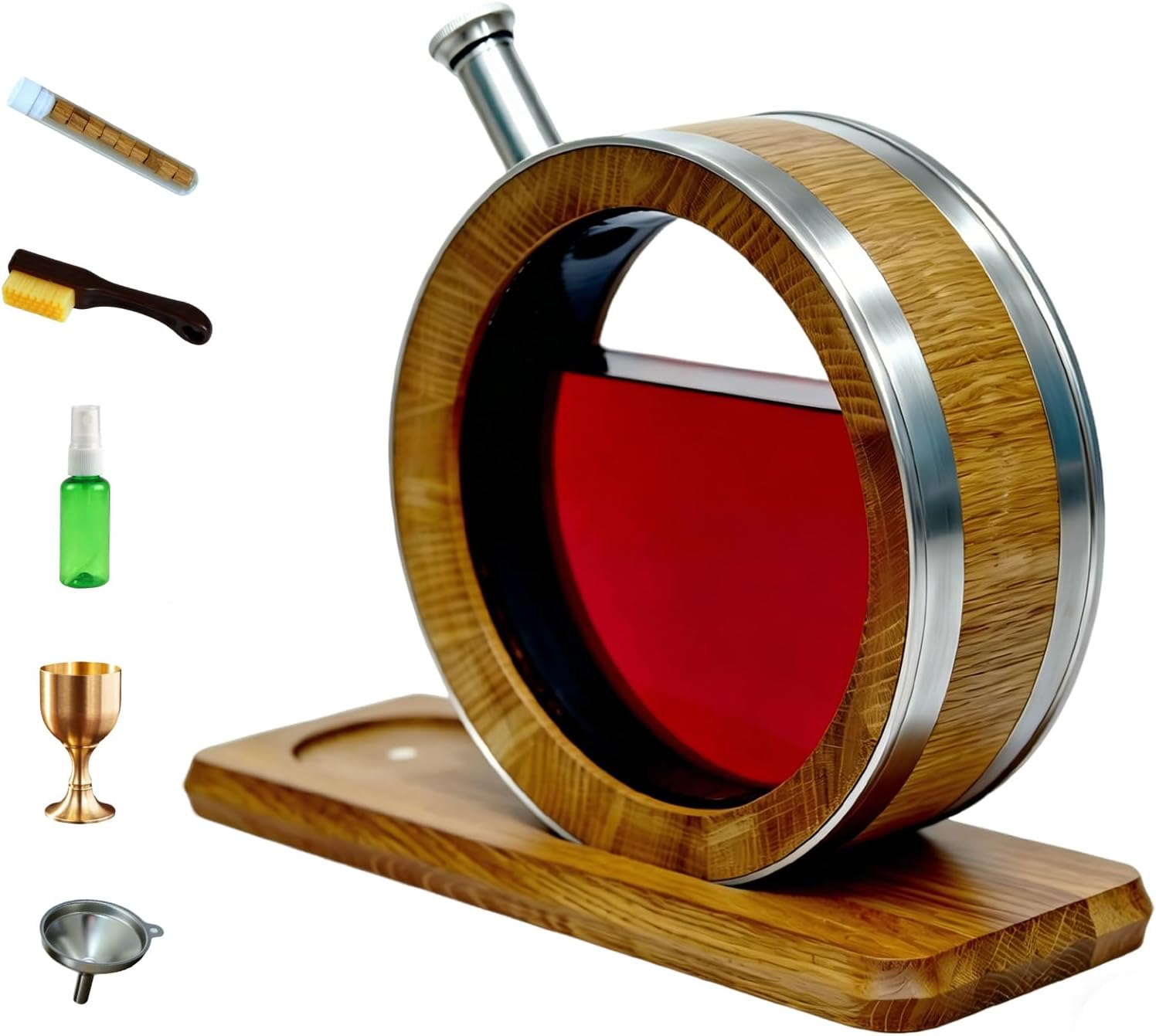 0.8 Liter Visualized Charred Oak Barrel for Aging Whiskey Bourbon | Wooden Mini Whiskey Barrel Kit with Stand, Bung – Oak Barrels for Aging Brandy, Cocktails, Rum, Tequila, Mead Wine