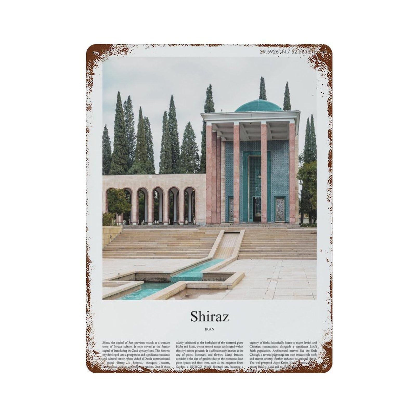 xiaoxiaoshen Shiraz Iran City Scenery Wall Decor Art Metal Tin Poster Modern Home Decor Art Home Bar Shop Decorations Vintage Sign 40x30cm