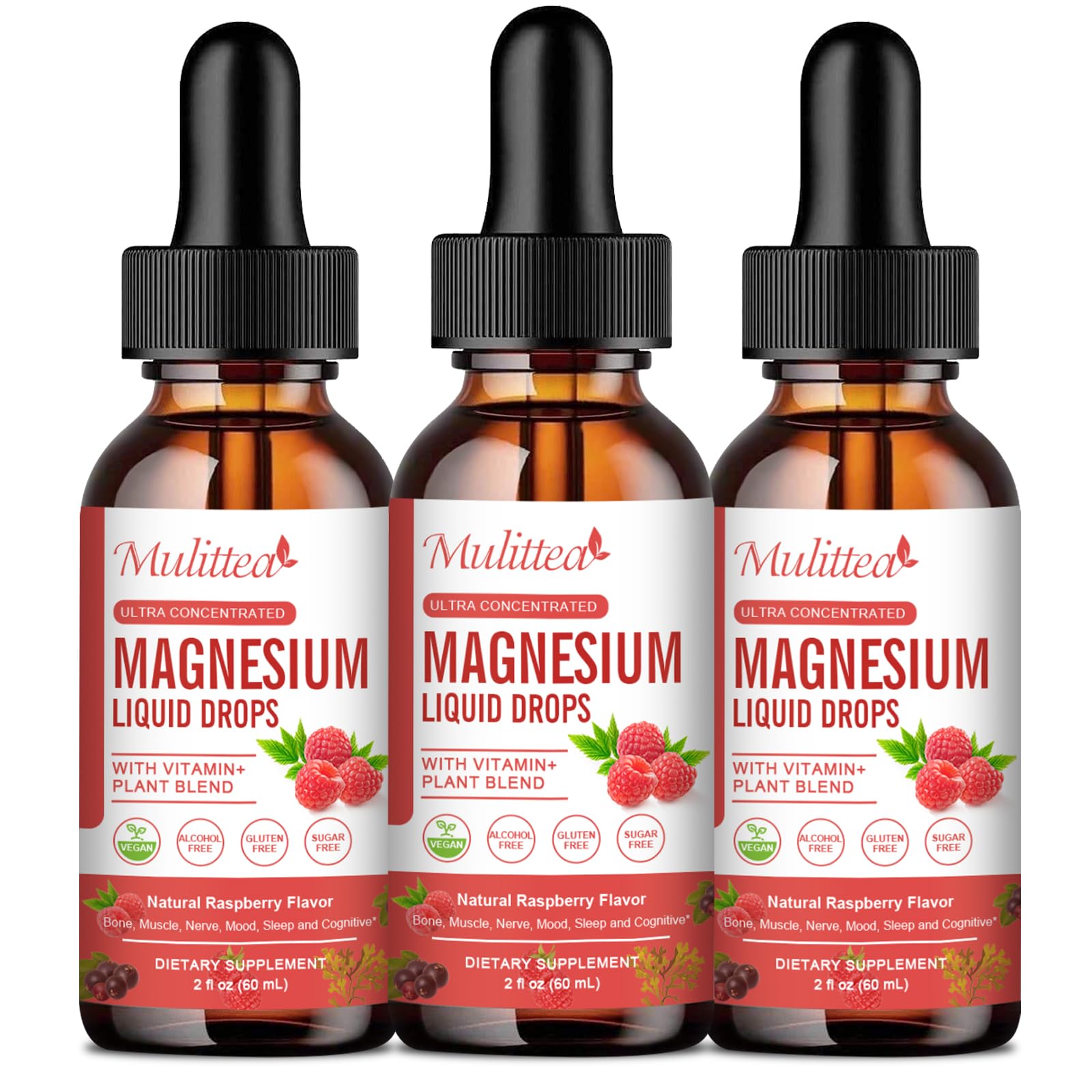 Magnesium Glycinate Liquid Drop - Triple Absorption Supplement to Support Nerves, Sleep, Calm, Heart, Muscles * -Sugar-Free with Potassium, L-Theanine, Sea Moss, Vitamin B,C,D3, K2-3Pack