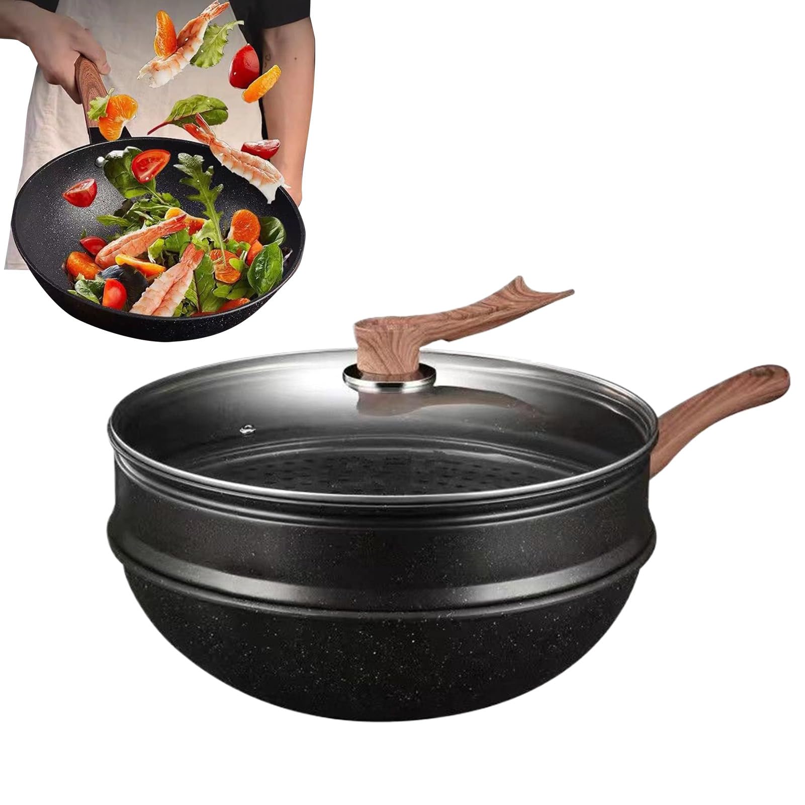 Patelnia Z Pokrywą Stir Fry Sauté Obsmażanie Pieczenie Ryba Naleśnik | i Nieprzywierające Z Parowarem Naczynia Kuchenne Gadżety Przybory Akcesoria do Kuchni Restauracji