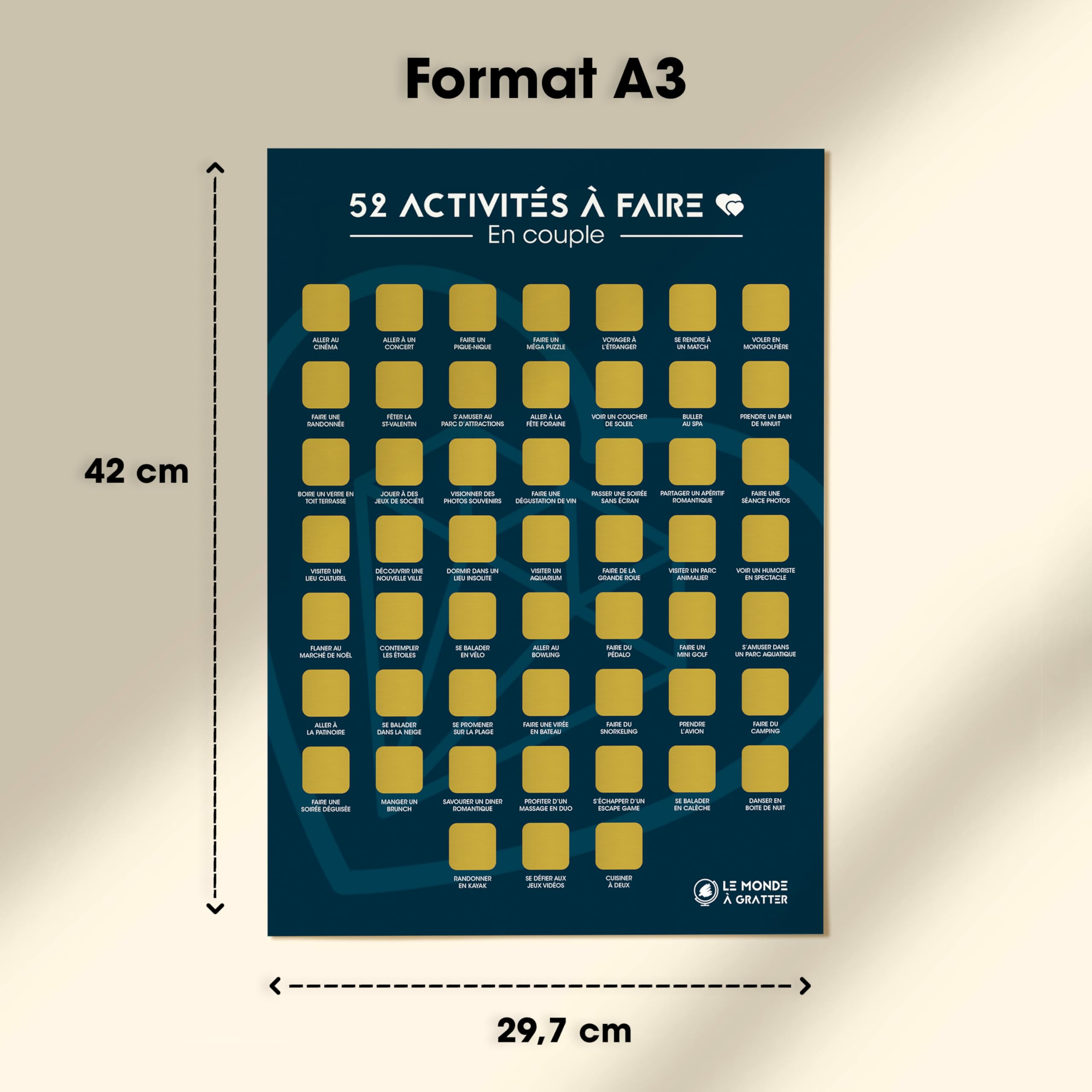 Poster à Gratter 30 Ans - Format A3 Avec 52 Activités, Encre Dorée Sans Traces