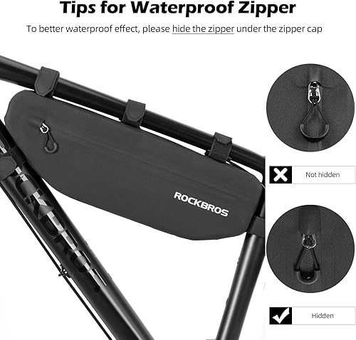 Miniatura 7 de ROCKBROS Bolsa de marco de bicicleta impermeable para bicicleta, bolsa triangular para bicicleta, bolsa de tubo superior, bolsa de almacenamiento de