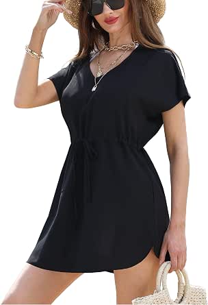 Soul Young Women's Beach Cover Up - V Neck Chiffon Swimsuit Coverup, Oversized Orange One Size