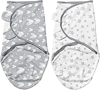 Biloban Organic Cotton Baby Swaddles Newborn 0-3 Months Adjustable Grey Hearts Stars Print 2 Pack Ultra Soft Breathable