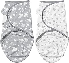 Biloban Baby Swaddles 0-3 Months for Boy Girls, Newborn, Organic Cotton Adjustable Blanket, Lovely Grey Print, 2 Pack