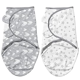 Biloban Baby Swaddle for Boys Girls, 3-6 Months, Cotton Blanket, Newborn Essentials, Lovely Grey Print, 2 Pack