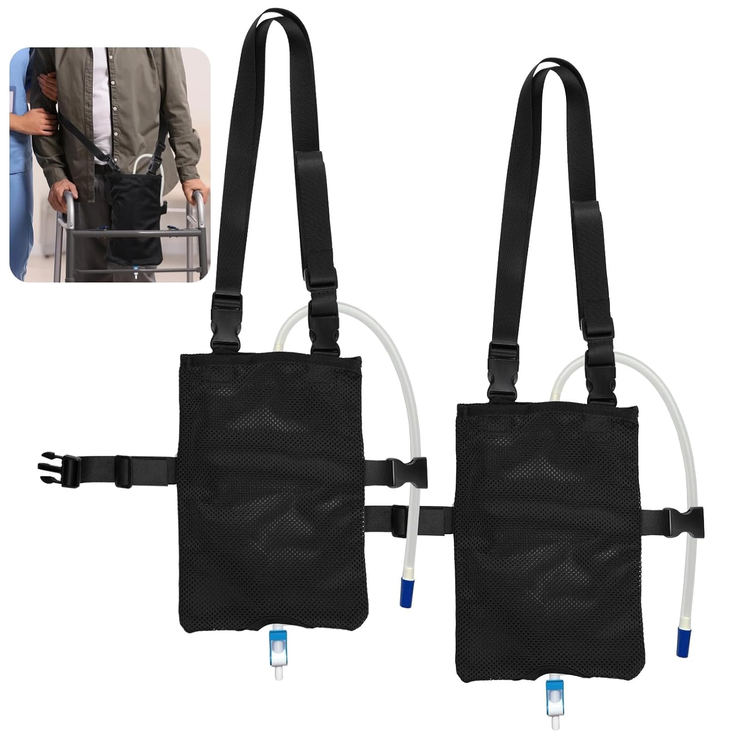 2000 Ml Catheter Secure Closure Bag Covers, 2 Pcs Catheter Stabilization Device, Adjustable Straps, Breathable Mesh Design, For Elderly Care
