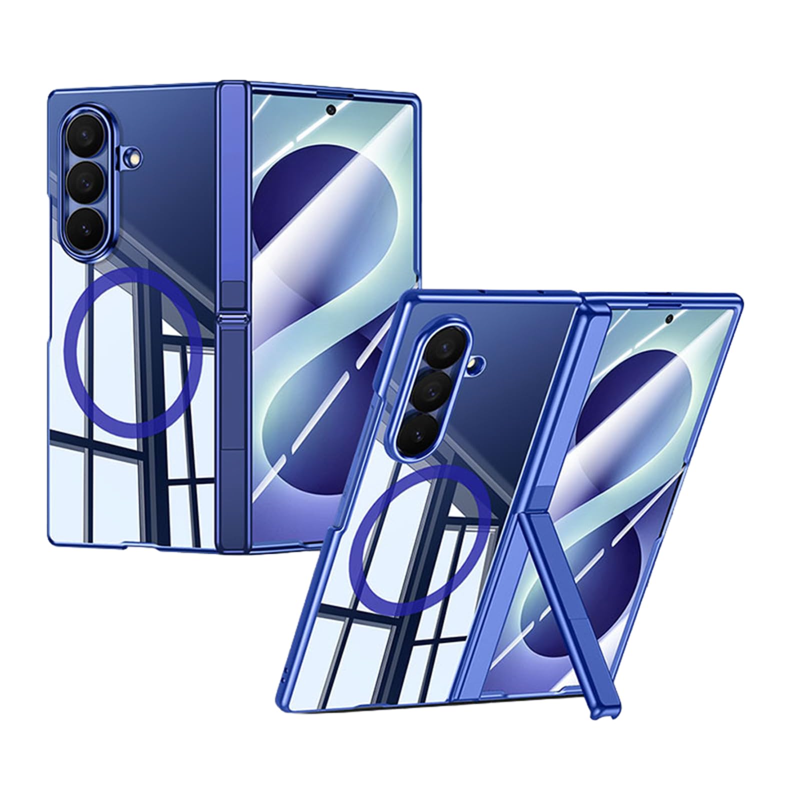 MFAOSHI Magnetic Case for Samsung Galaxy Z Fold 8 Ultra, Luxury Electroplated Clear Case with Screen Hinge Protection Kickstand Cover