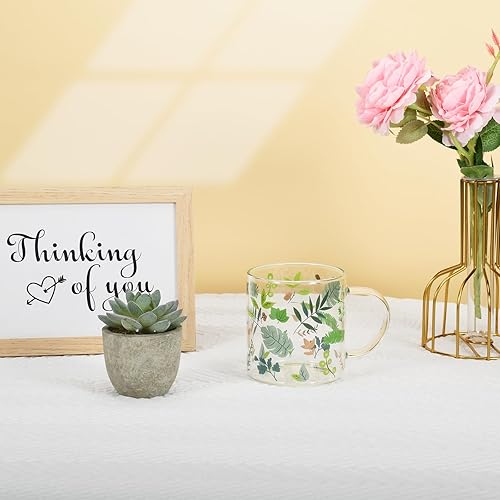 Miniatura 3 de Koythin Taza de café con diseño de hojas de flores, bonita taza de café expreso, vasos para el desayuno, tazas estéticas de 12 onzas, perfectas para