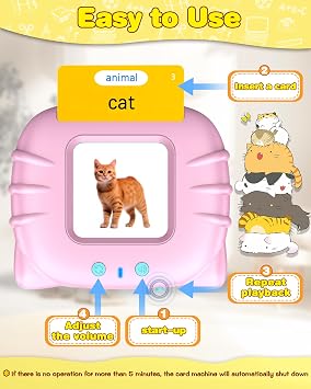 510 Words Talking Flash Card Speaking English, British English Early Educational Toys for 2 3 4 5 6 Year Old Baby Boys Girls, Pronunciation Lerning Toys Pink Birthday Gifts