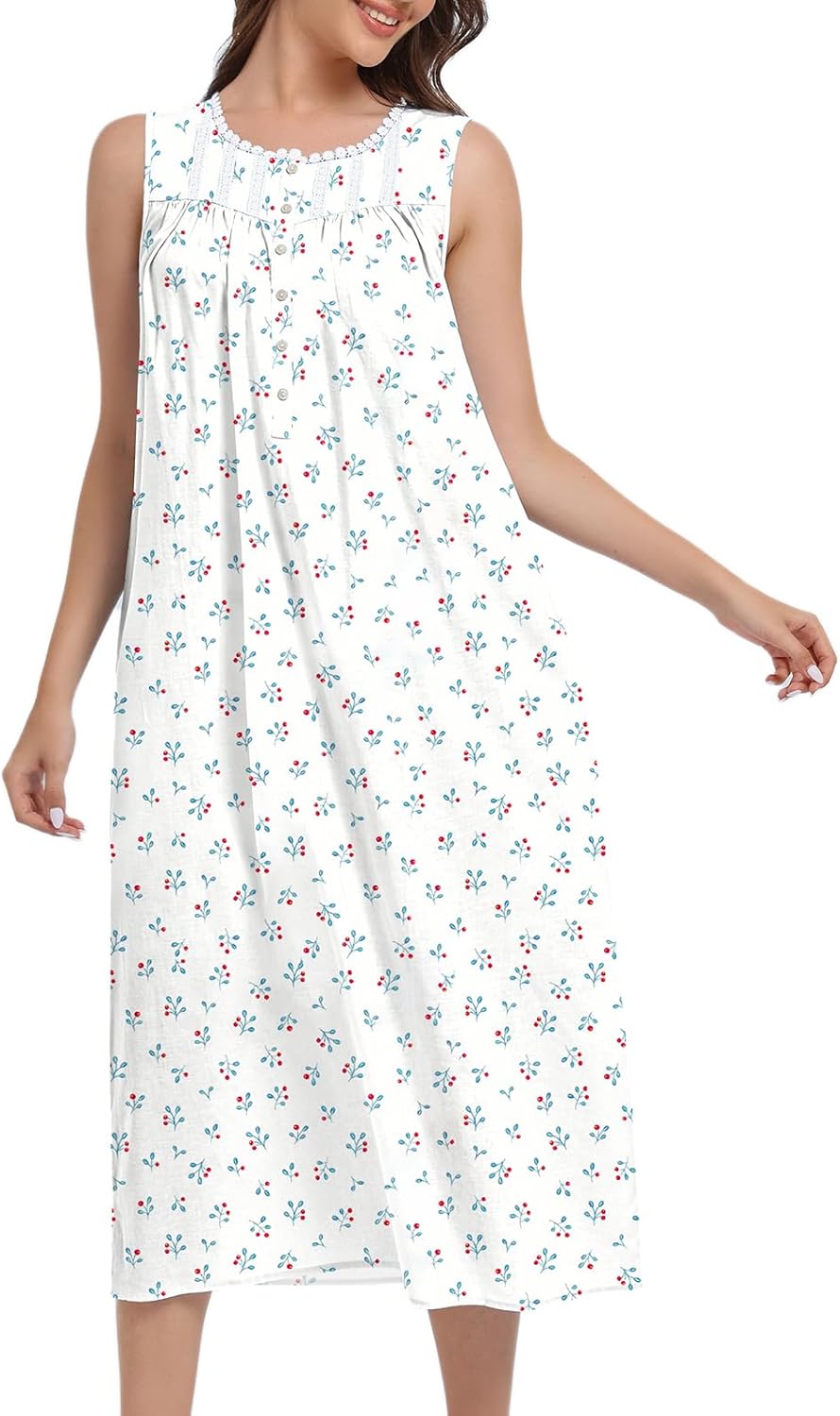 FMIRREO Cotton Nightgowns for Women Sleeveless Tank Night Gown Soft House Dress Ladies Long Nightdress - Image 3