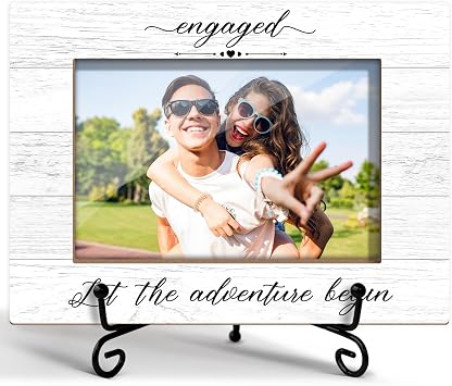 Engagement Picture Frame, Engagement Gifts for Girlfriend Boyfriend New Couple, Wooden Picture Frame with Stand, 4"x6" Photo Frame for Tabletop Display, Home Office Bedroom Decor Shelf Display/XK33