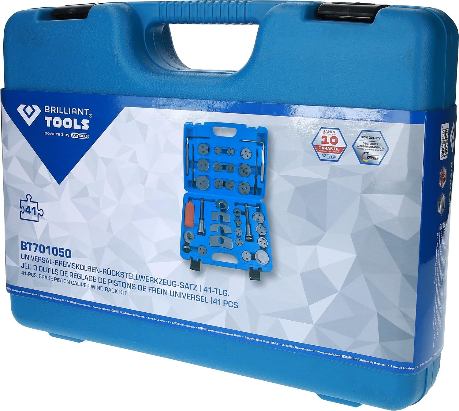 BRILLIANT TOOLS BT701050 Juego universal de herramientas de reposicionamiento de pistones de freno, 41 pzs [Powered by KS TOOLS]