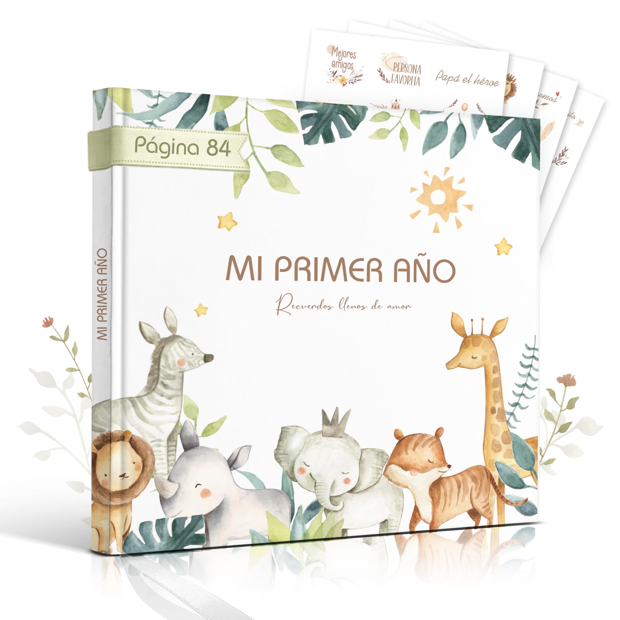 Libro Recuerdos bebe y Album Fotos bebe, 86 Páginas con Pegatinas - Desde el Nacimiento hasta los 1 Años - Baby Shower Regalo bebe Recien Nacido Niño y Niña