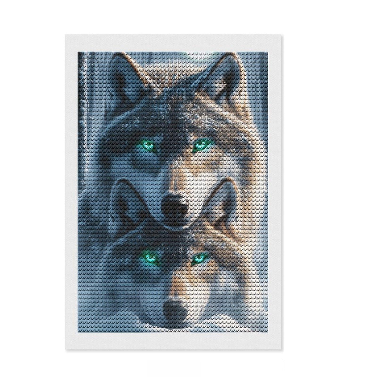 Junmoney Wolf Mother and Cub Diamond Painting Kit 8"x12", Decorate Your Room, Easy to Follow Symbols, Full Kit Included, Office Decor