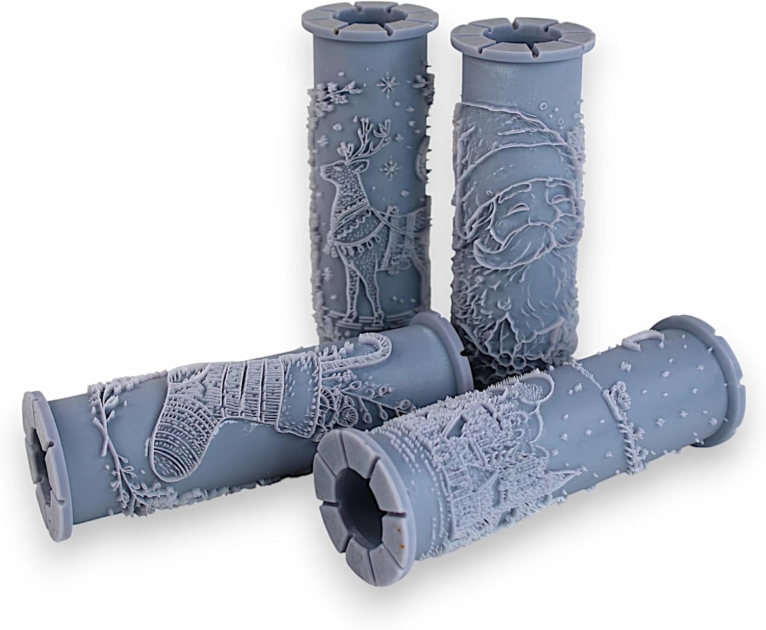 Holiday Magic 4-Pack Clay Texture Rollers (4") - Christmas Set #01 - Embossing Pattern Rollers for Polymer & Ceramic Clay, Pottery & Crafts