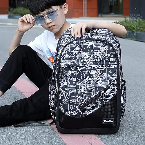 Miniatura 8 de Mochilas escolares para niños y niñas, para la universidad, para adolescentes y niñas, Estampado en negro, Mochila
