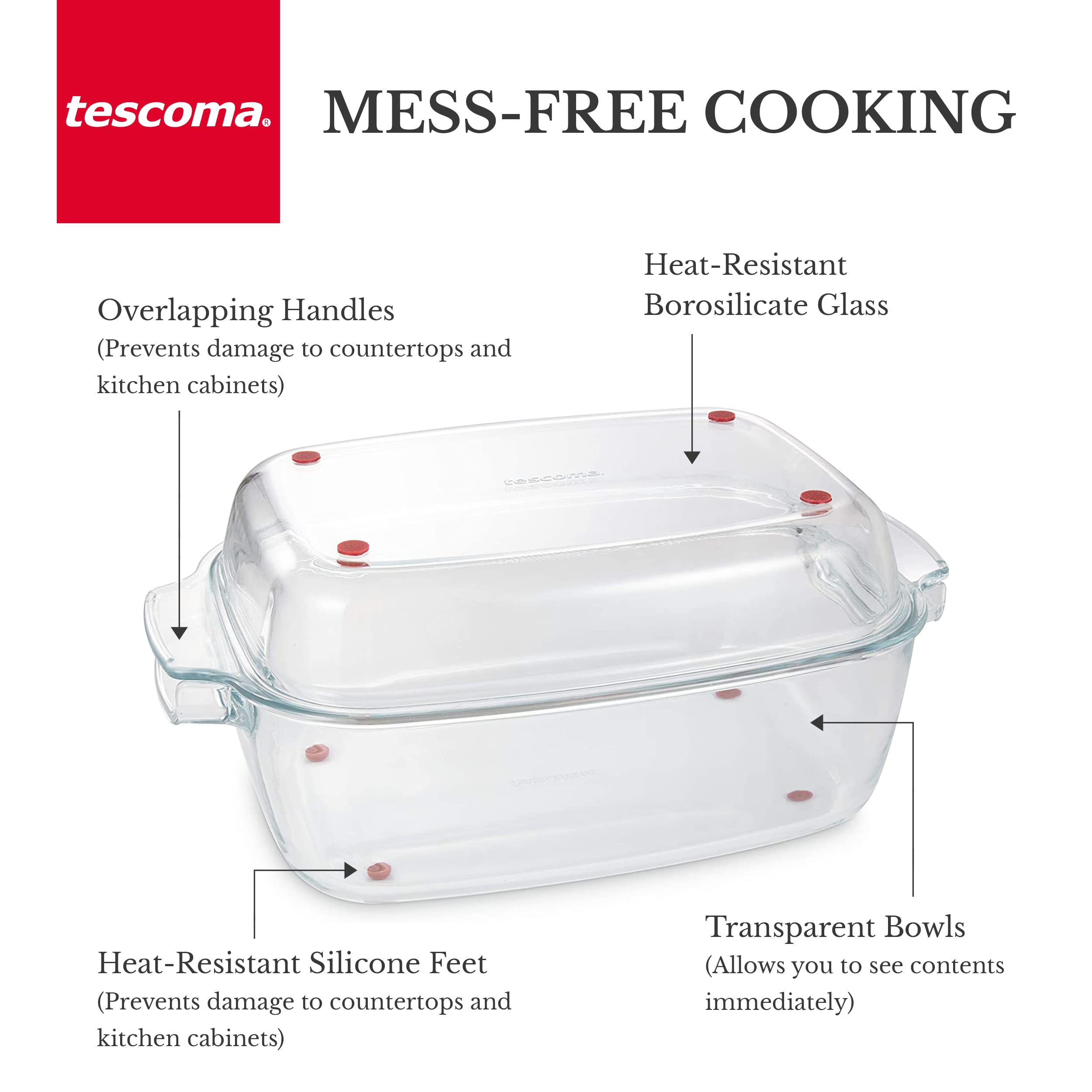 Tescoma 629090 Rostiera in vetro rettangolare con coperchio, 40x26 cm