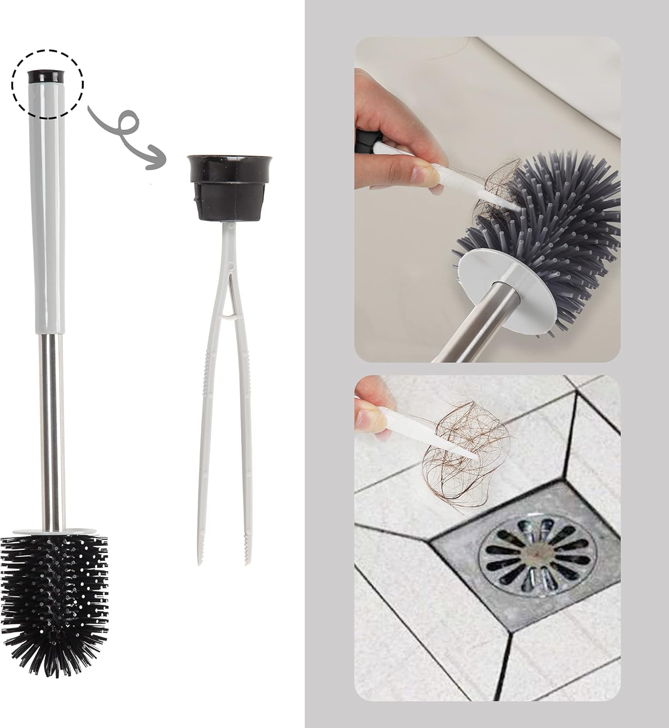 BOOMJOY Toilet Brush with Holder, Silicone Toilet Bowl Brush with Tweezers for Bathroom, RV- Grey : Health & Household