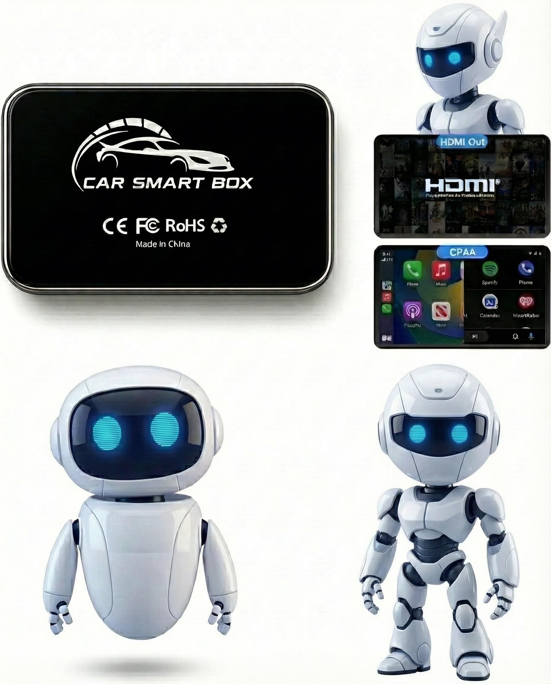AI Box – bezprzewodowy adapter CarPlay i Android Auto | dwuzakresowe WiFi | Wyjście HDMI 4K | System Android 12.0 | Bluetooth 5.0 | 4 GB+32 GB | Plug & Play dla pojazdów OEM CarPlay