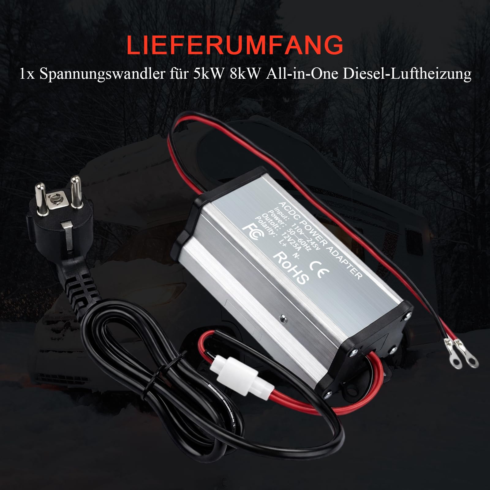 Przetwornica napięcia 230 V na 12 V, adapter zasilający, transformator do ogrzewania powietrza 5 kW 8 kW All-in-One, przekładnik prądu AC 230 V na DC 12 V do przyczep kempingowych, przyczep