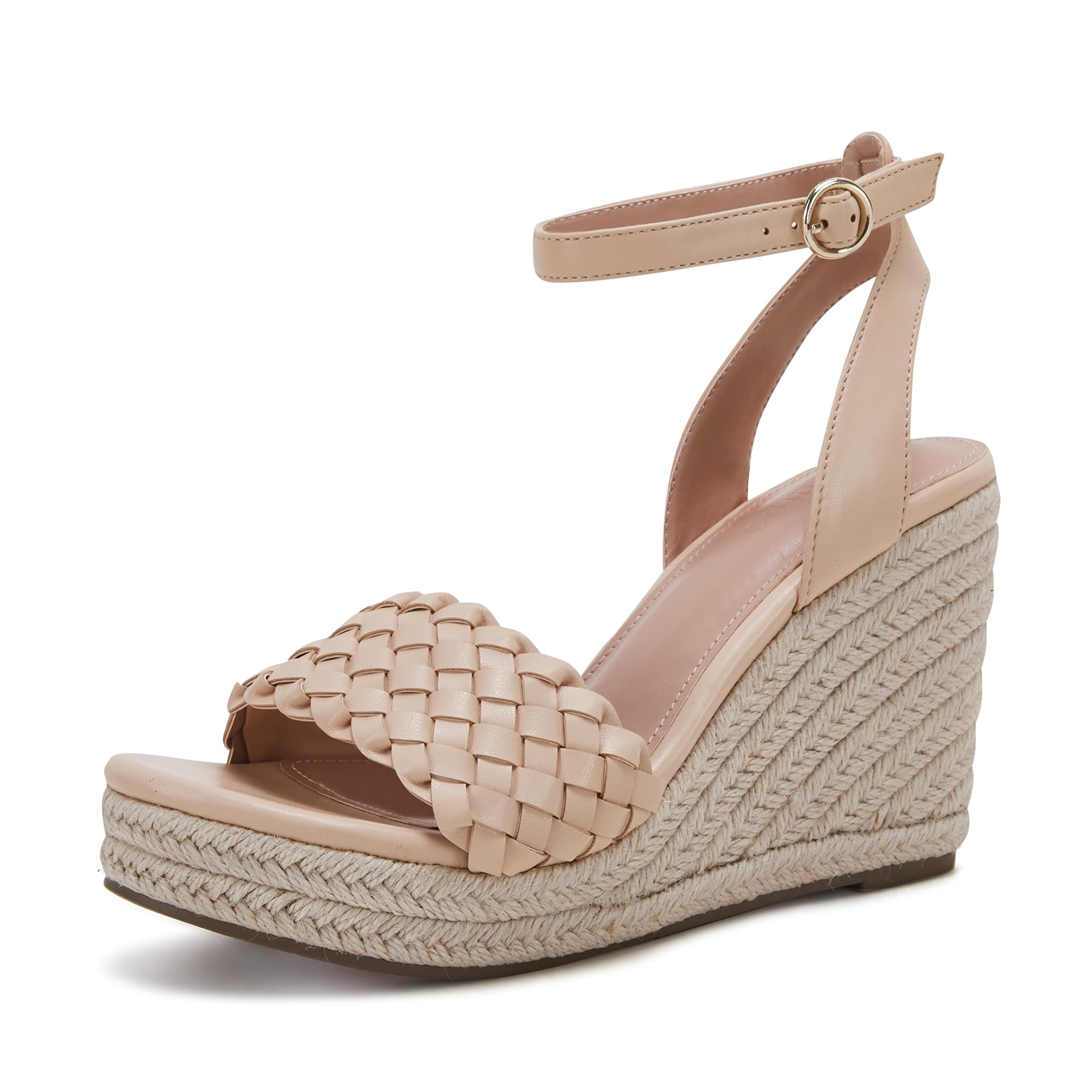 Coutgo Women's Platform Wedge Sandals Ankle Strap Braided Espadrille