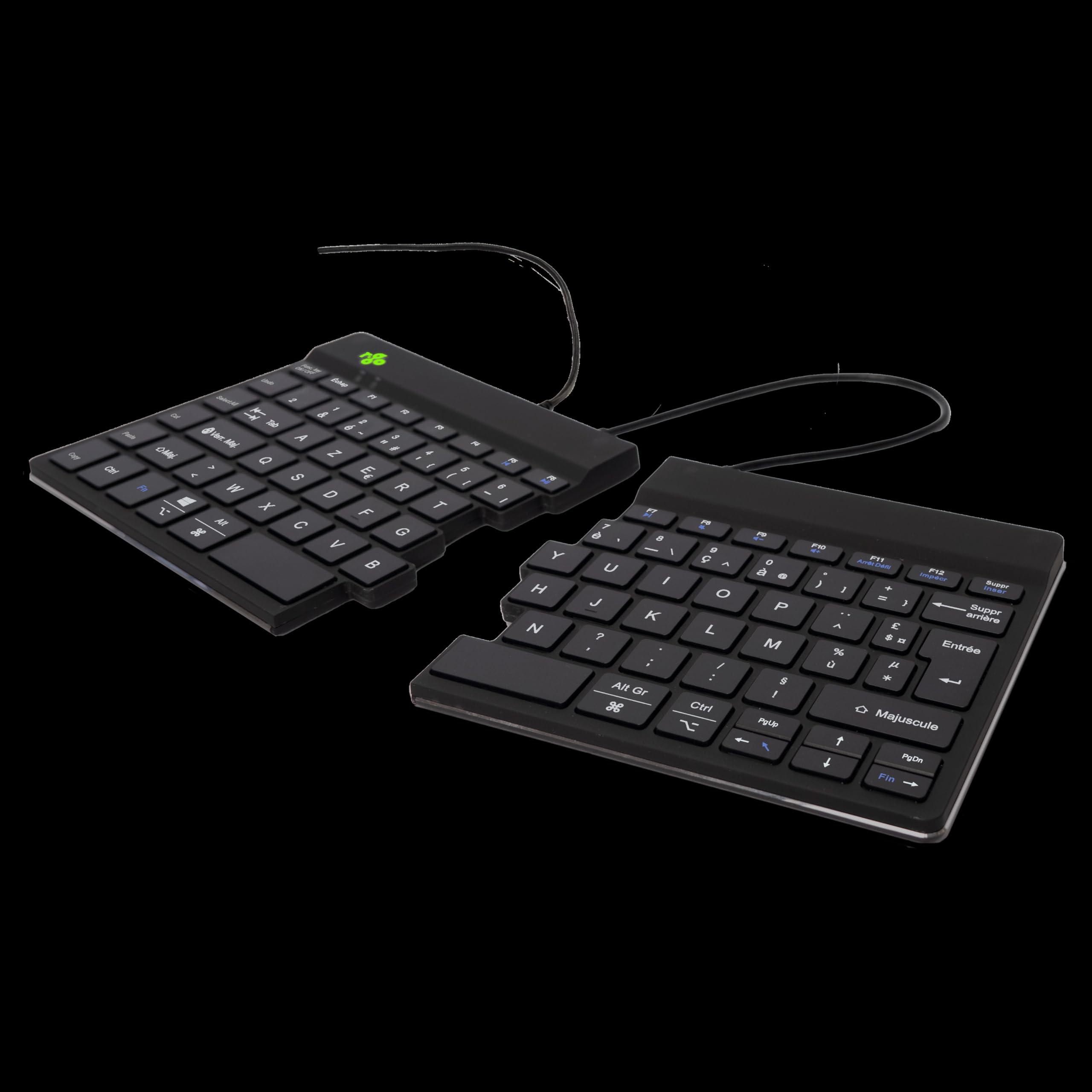 R-Go Clavier Ergonomique Filaire, avec indicateur de Pause, Deux Parties, Clavier séparé, Split Keyboard, Clavier français AZERTY, USB-C/A, Compatible avec Windows/MacOS, Noir, Version 2