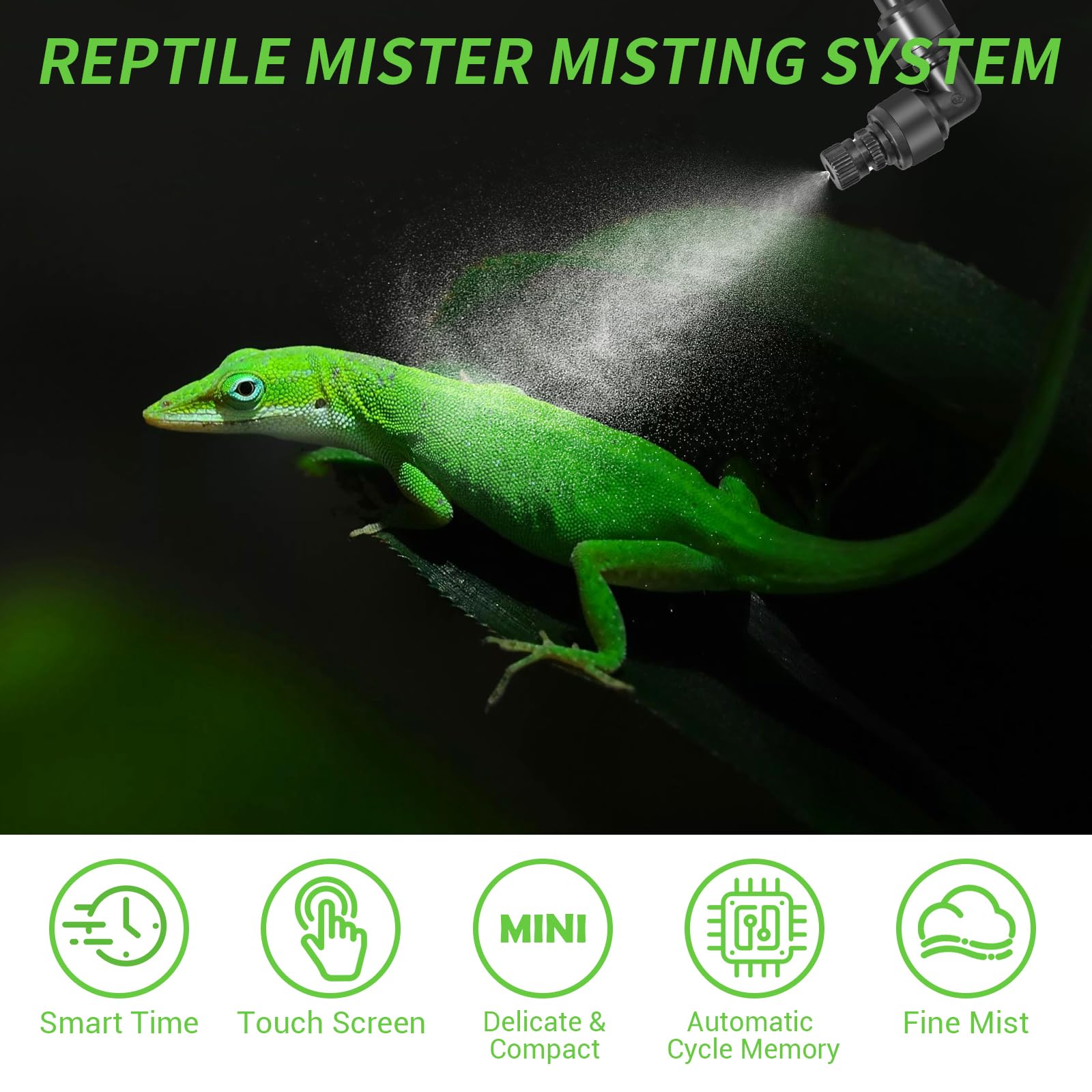 Inteligentny system nawadniania terrarium, Glovios nawilżacz terrarium z timerem i dyszami natryskowymi z regulacją 360 °, nawilżacz terrarium, nebulizator terrarium dla płazów gadów roślin