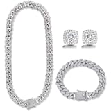 Mens Chains Cuban Link Chain Necklace Bracelets Set for Men Women Bling Bling Hip Hop Jewelry
