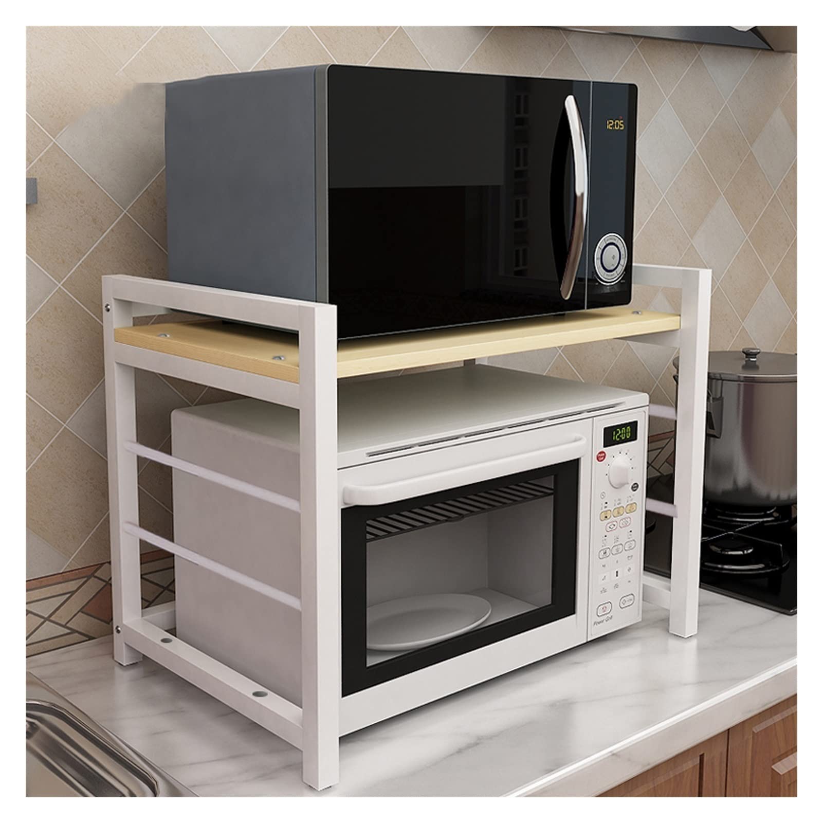 ULTRAWAVE Printer Table Printer Stand with Storage Metal Frame 2-Layer Kitchen Storage Shelf Multifunctional Home Office Storage & Organization Printer Stand, Natural