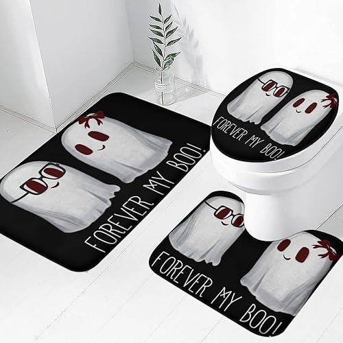 Miniatura 21 de Tapete de baño de 3 piezas de otoño con diseño de calabaza, color azul y verde, hojas de arce, cosecha, decoración de Acción de Gracias, juego