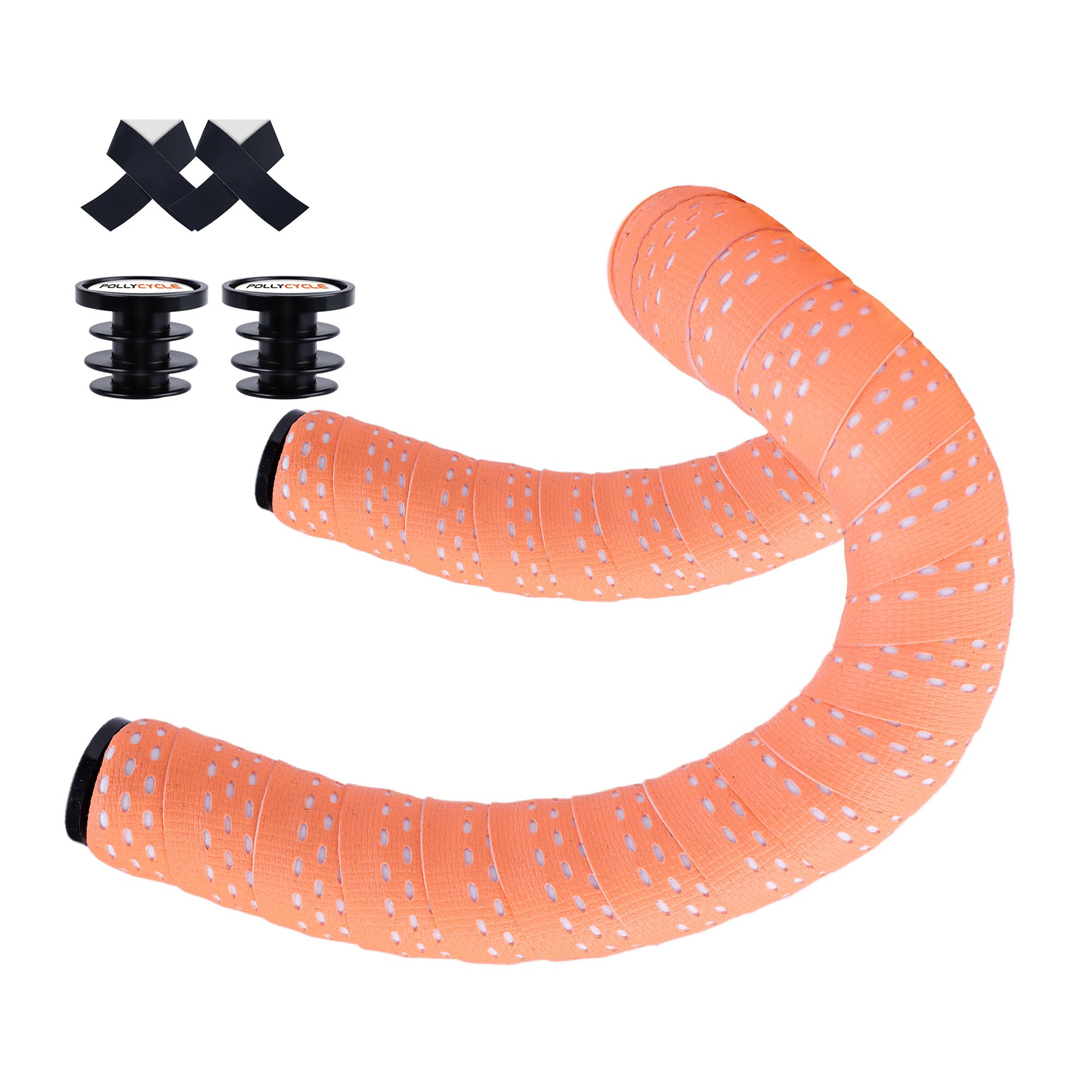 PollyCycle Non-Slip Stain-Resistant Bike Handlebar Tape – Shock Absorbing Silicone & EVA, Breathable Durable Grip for Road & Mountain Bikes (Orange-White, Set of 2)