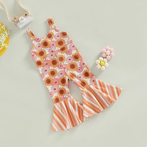 Miniatura 3 de Ropa de verano para bebé niña con estampado floral, overol con tirantes acampanados, pantalones acampanados