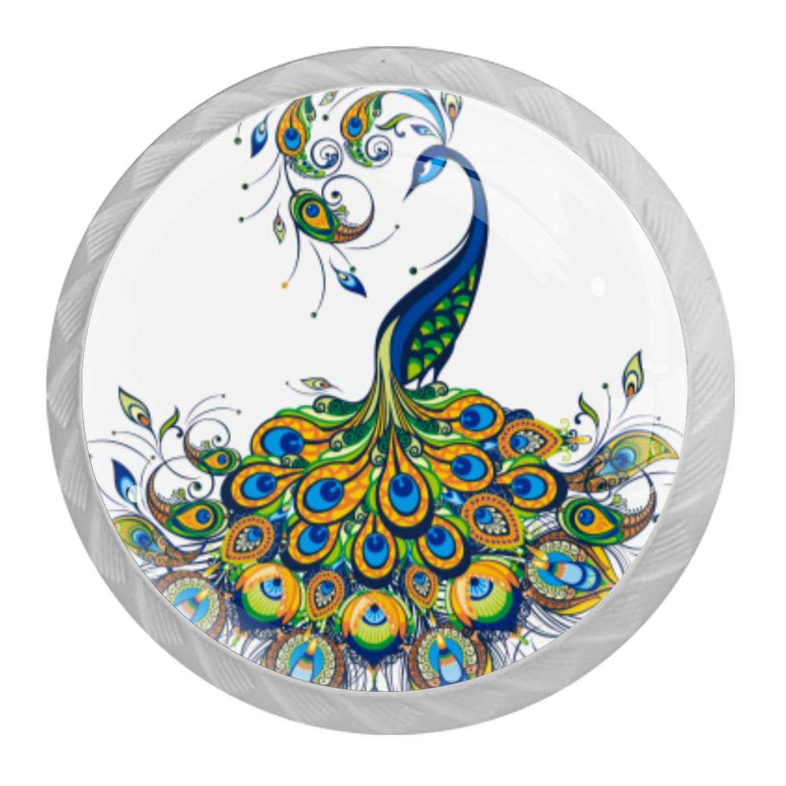 Tqmspg Multi03 4 Pieces Drawer Pulls Peacock Door Knobs Dresser Handles For Kitchen Wardrobe Cupboard Hardware Furniture