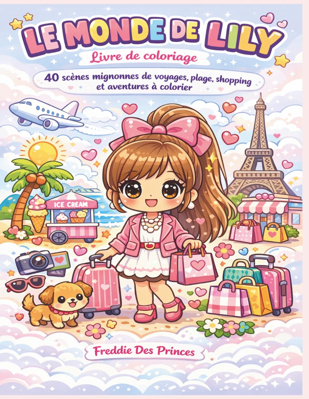 Le Monde de Lily - Livre de Coloriage: 40 scènes mignonnes de voyages, plage, shopping et aventures à colorier
