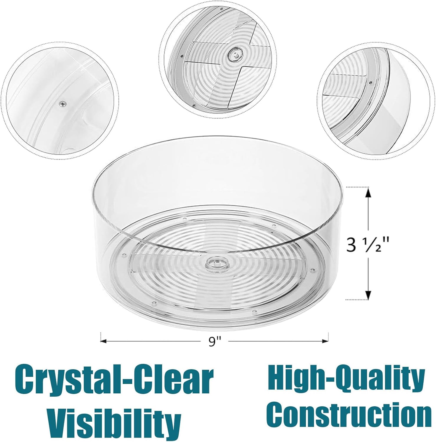 3 Pack, 360° Rotating 9'' Inch Clear Lazy Susan Organizer for Kitchen, Fridge, Cabinet, Countertop, Pantry, Refrigerator - Great Acrylic Lazy Susan for Table Top Storage for Food, Spices,Cosmetics