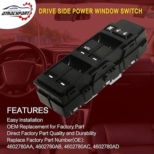 Miniatura 2 de Interruptor de ventana del lado del conductor delantero izquierdo interruptor de alimentación maestro | Compatible con Chrysler 200 300 Sebring