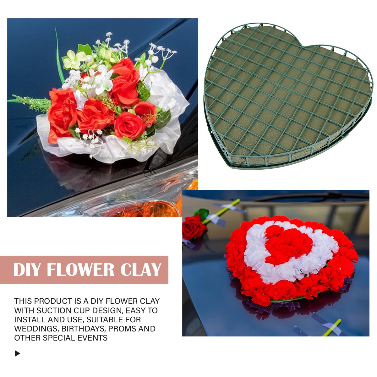 Wedding Car Decoration Heart Shaped Floral Foam Cage With Suction Cup -  Flower Holder For S Heart Shaped Floral Foam Cage Suction Cup Wedding Car, image size:1200x1200