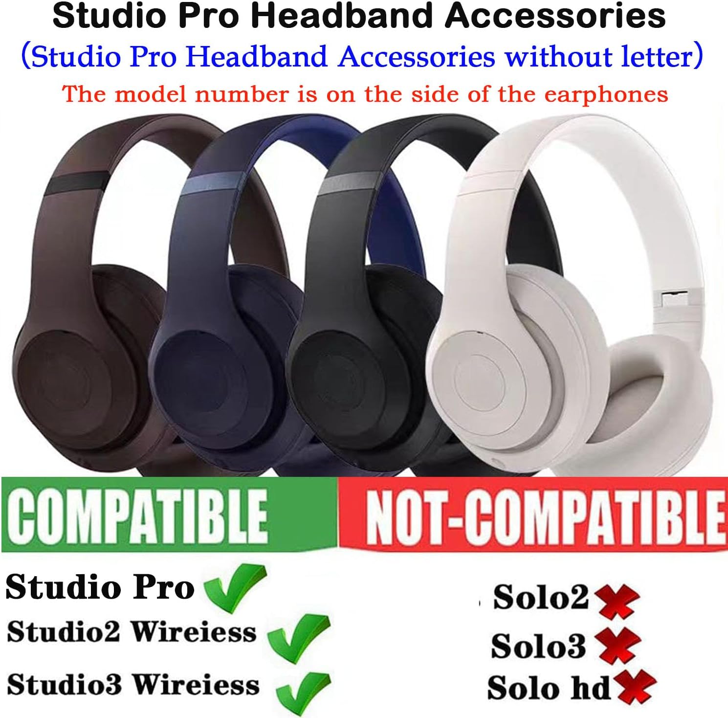 Studio Pro/Studio 3.0/Studio 2.0 Wireless Top Headband Replacement Parts & Repair Kit - Matte Black - Image 4