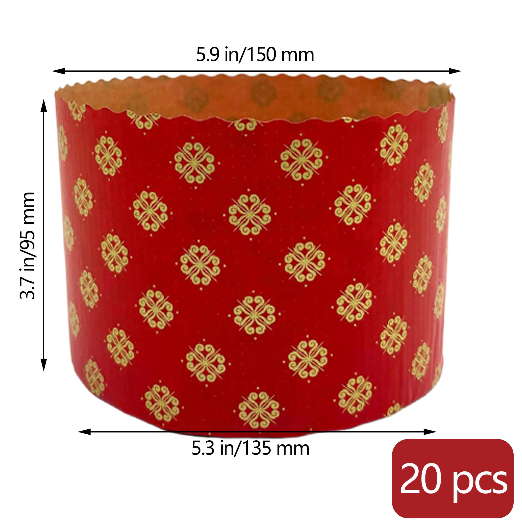 DHER 20 pcs Molde de papel para panettone Formas culinarias para pastel Panettone resistente a altas temperaturas Taza de papel para pan de Navidad (Rojo, 135 * 95 mm)