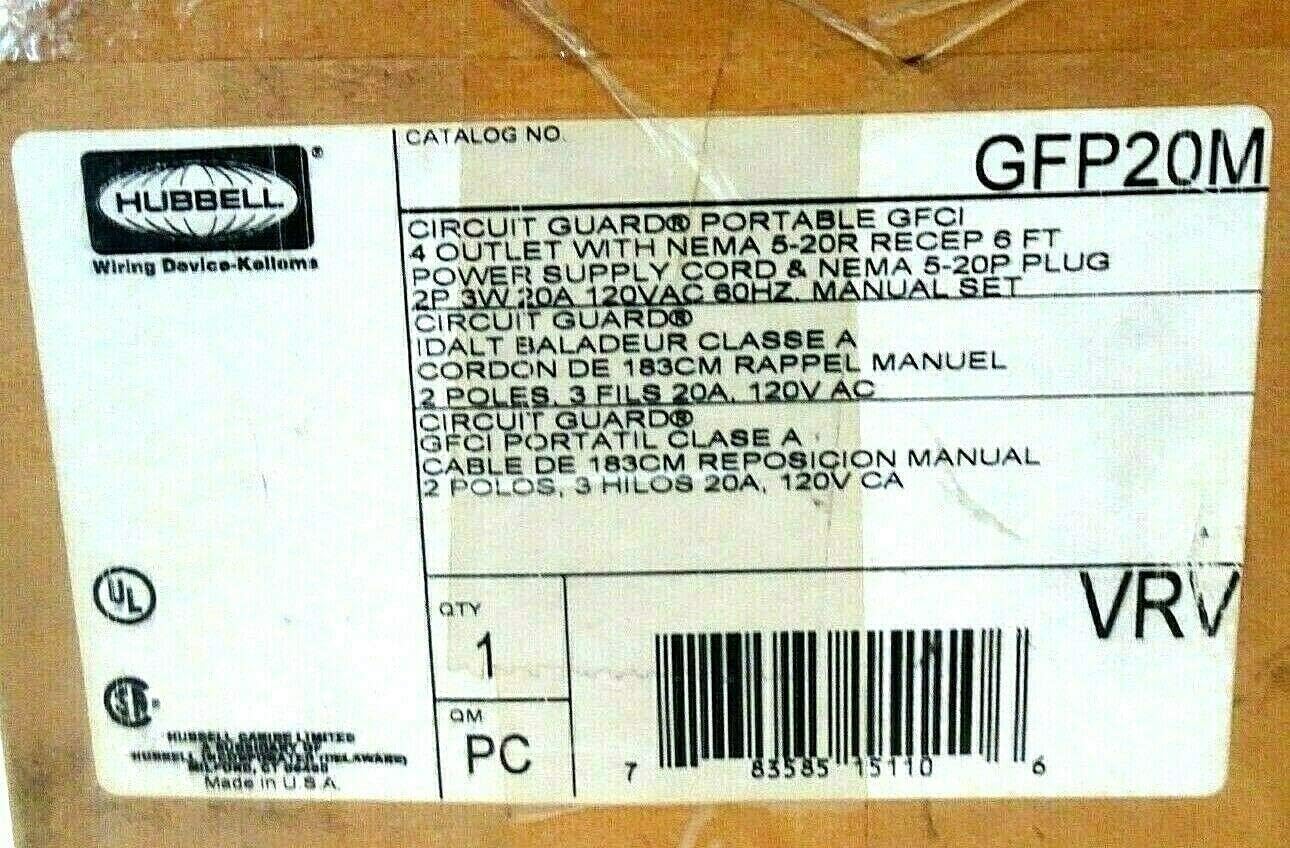 Plg-in GFCI with Cord, 6 ft., YLW, 20A, 120V