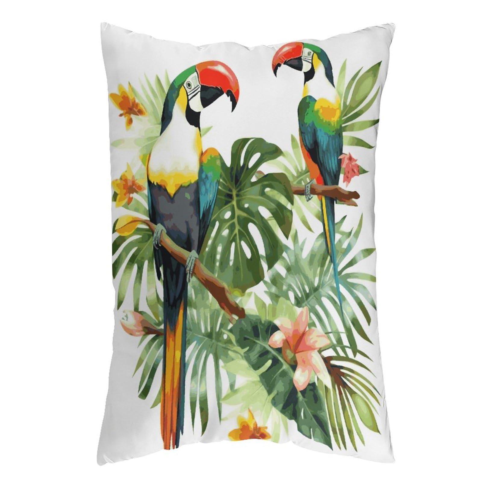 LDGSUPH Toucans Parrot Palm Tree Leaves Pillow Cases Soft Pillowcase with Invisible Zipper Wrinkle Resistant Pillow Covers Breathable Removable Pillow Protector for Bed Sofa Car 12 "x20