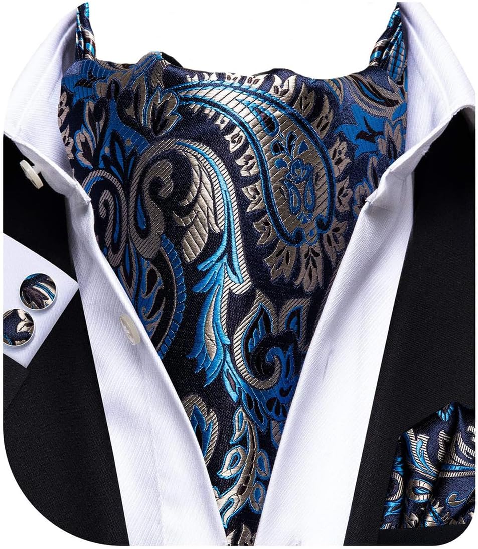 Paisley Floral Ascot Tie for Men Self Tie Mens Cravat Tie and Pocket Square Cufflinks Wedding