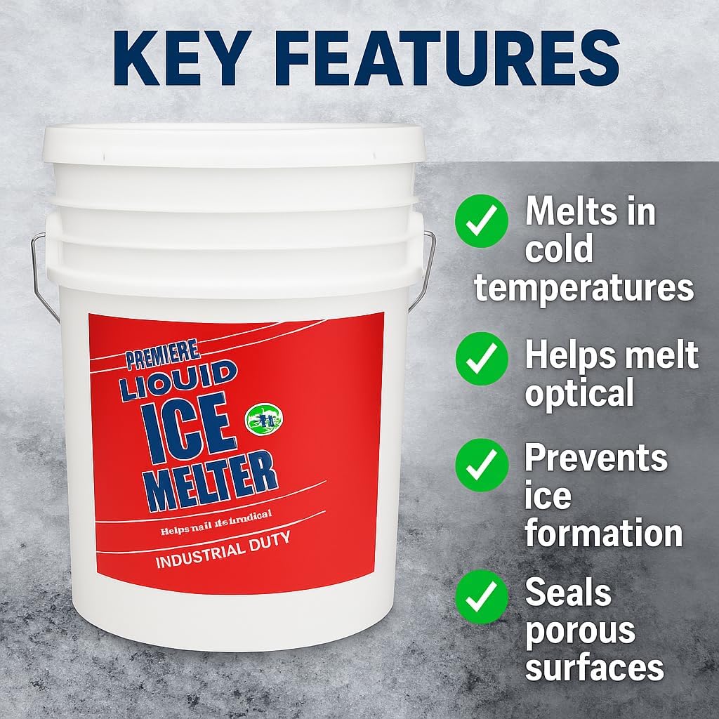 Premiere Liquid Ice Melter – 5 Gal Pail | Fast Acting -20°F Deicer | Pet & Child Safe | Concrete Safe | CMA Formula | EPA Safer Choice | for Driveways, Sidewalks, Outdoor Use