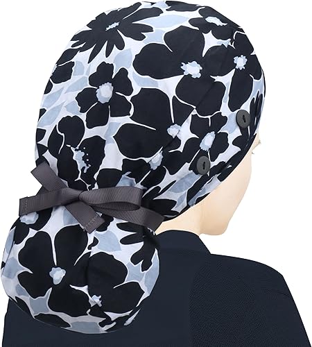 Miniatura 62 de ABAMERICA Gorras quirúrgicas para mujer, gorro de enfermera, soporte funcional para cola de caballo para cabello largo, individual o forrado