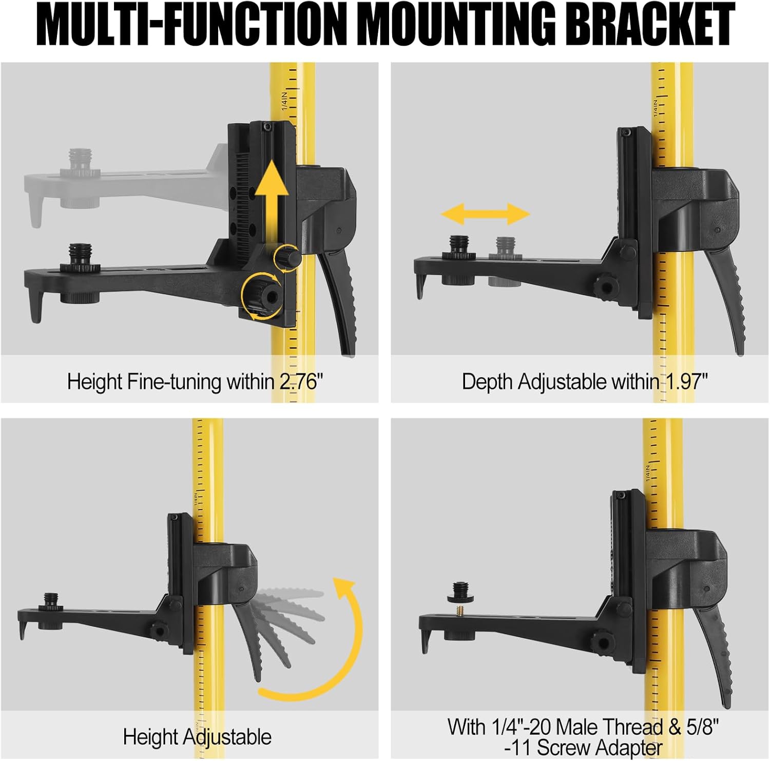 Telescoping Laser Level Pole with Tripod, 12Ft./3.7M Laser Level Tripod Include 1/4-Inch by 20-Inch Mount for Rotary and Line Laser Level, Laser Stand with 5/8”-11 Threaded Adapter Laser