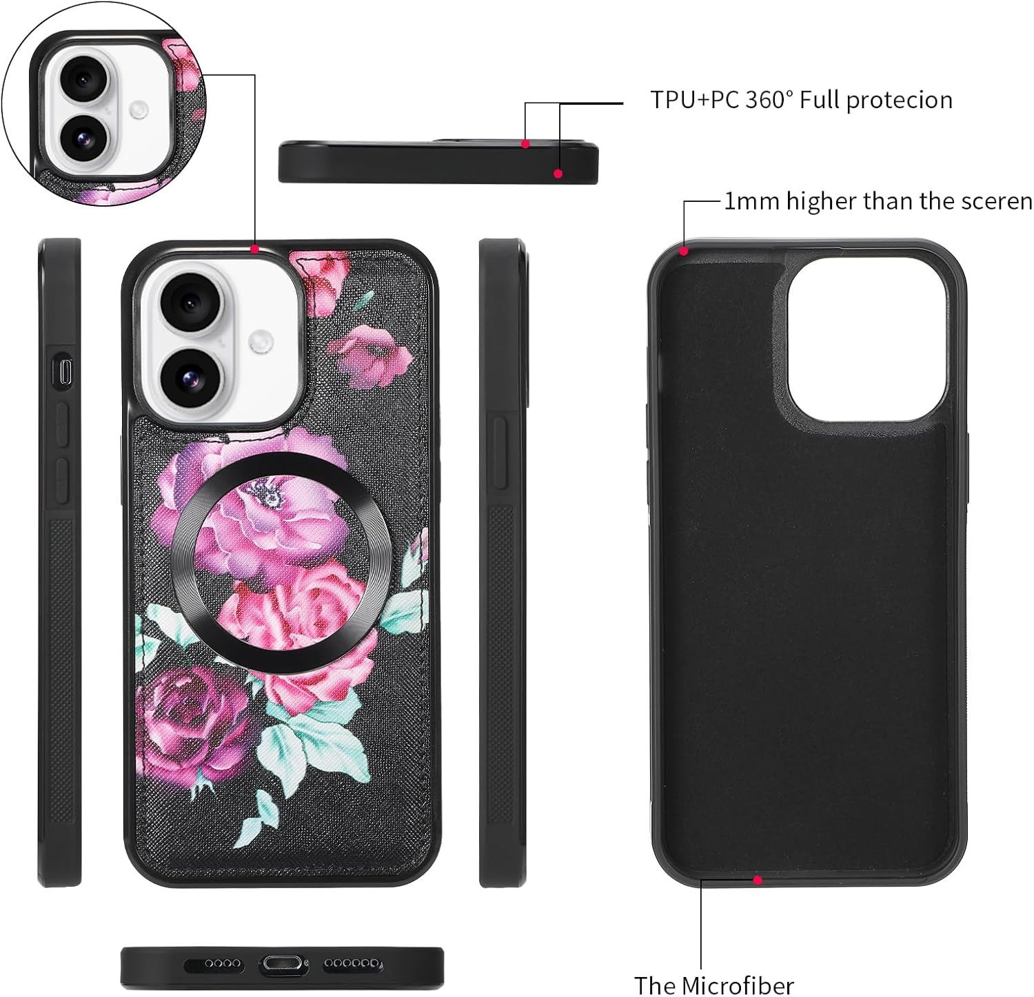 Crossbody Wallet Case for iPhone 17 6.3", Magnetic Detachable PU Leather Case with RFID Blocking Card Holder, Wristlet & Shoulder Strap, Flip Zipper Clutch Purse for Women - Black F