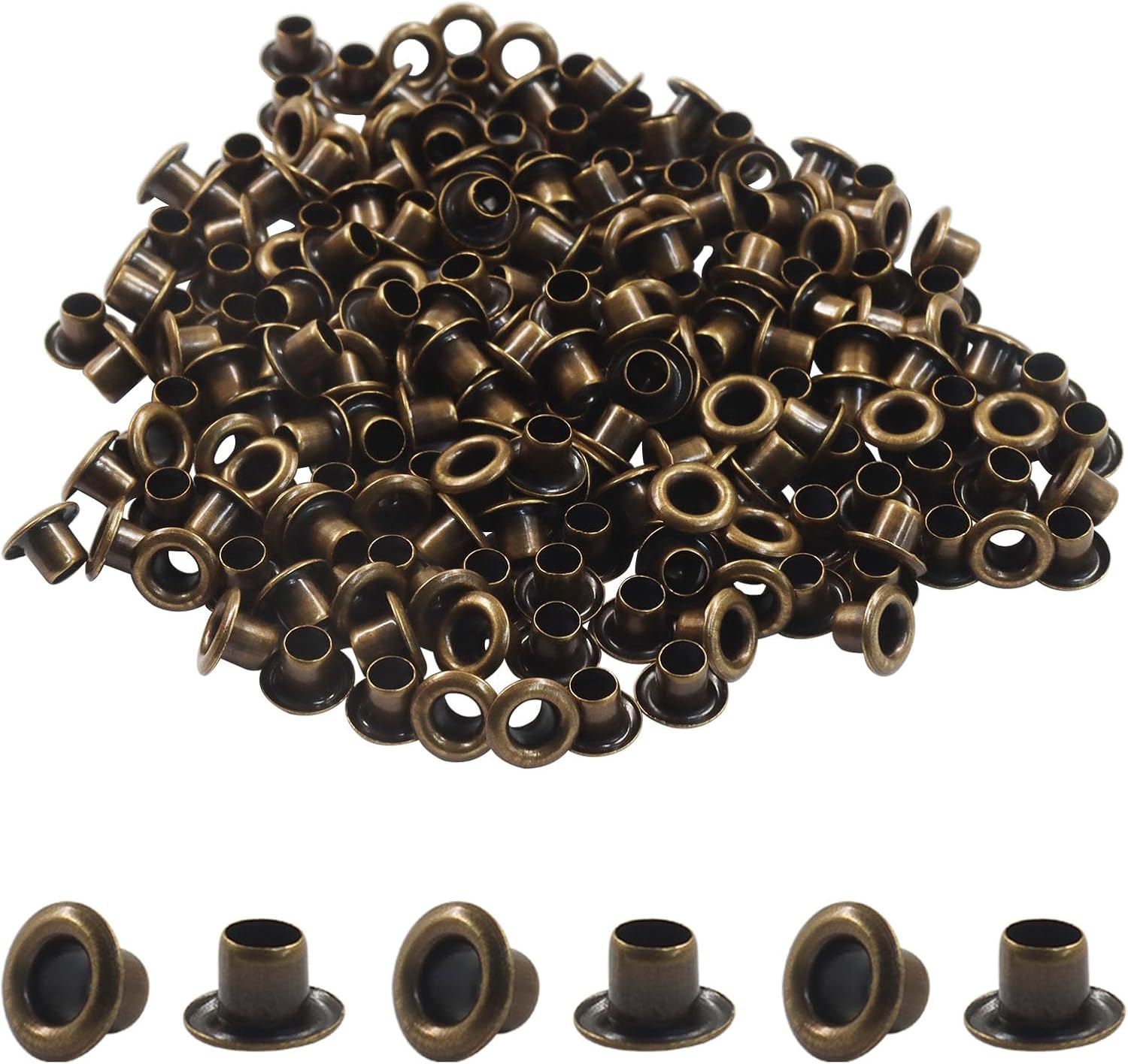 Piutouyar 3mm Hole Tiny Eyelets 200 Pcs, Bronze Grommets Eyelets Self Backing Eyelet Mini Metal Eyelet for Bead Cores/Clothes/Leather/Canvas