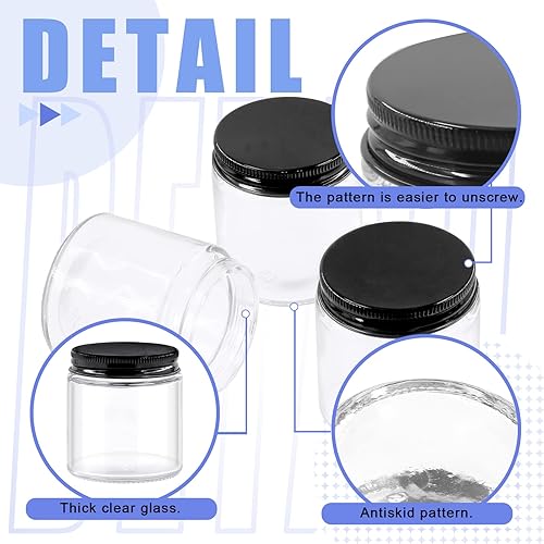 Miniatura 10 de Glarks Paquete de 15 tarros de vidrio de 2 onzas con tapas, tarros redondos de vidrio transparente con forro interior y tapas negras para almacenar